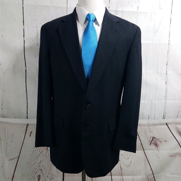 Tommy Hilfiger Dillard's 41R 2 Button Dark Blue Striped 2pc Suit 36x30.5 Pleated - Picture 3 of 14
